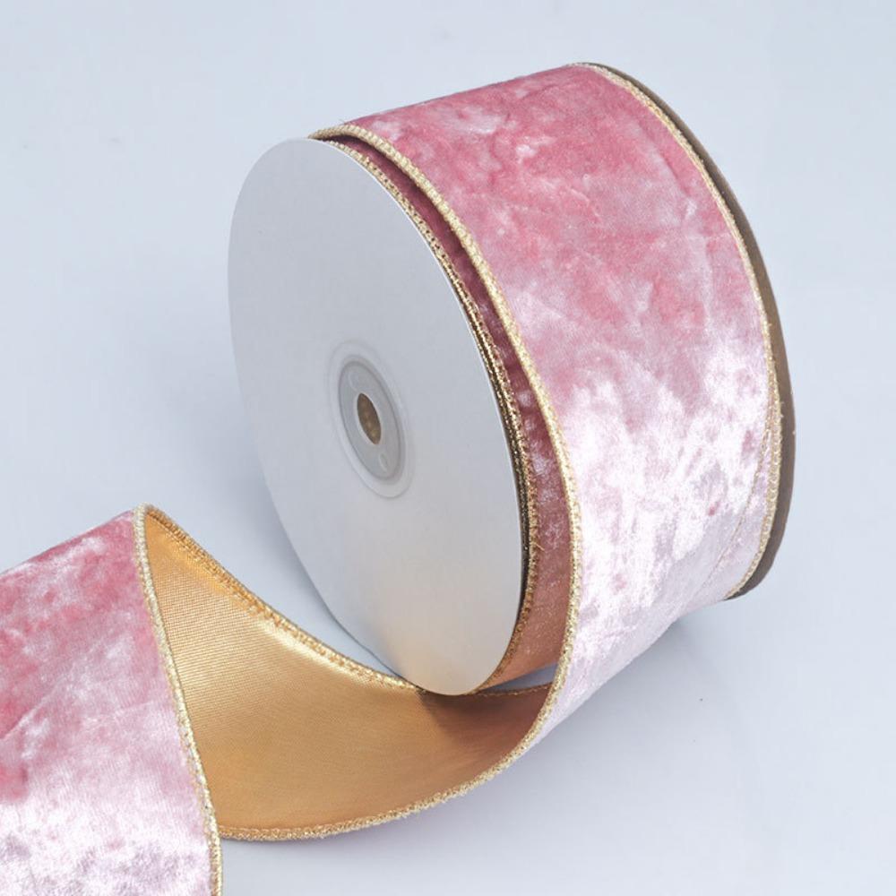 DIY 10yard/roll Christmas Ribbon Velvet with Wire Gold Edge Craft Bow Material Handmade 5cm Width Gift Webbing Xmas Tree Wreath