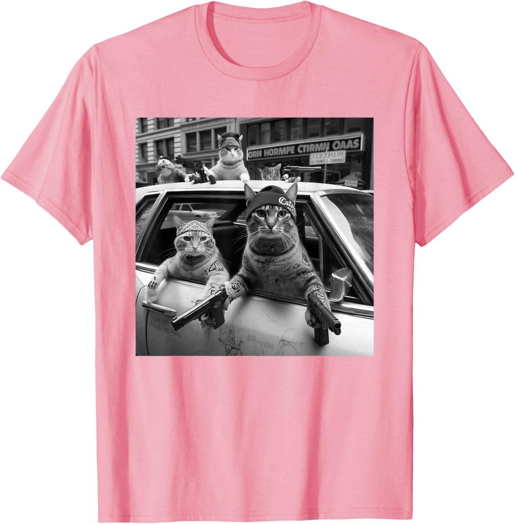 Print Gangster Cats Graphic Tee Men's Funny Street Style Oversized T-Shirt Casual Daily Print Round Neck