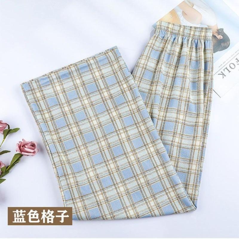 

Classic plaid wide-leg pants girls high waist loose drape casual pants small thin straight mopping pants One size