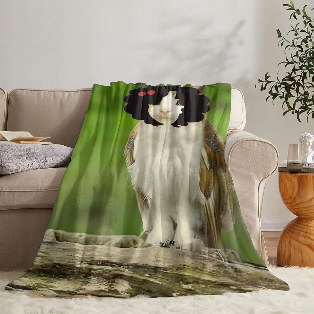GUOYU Blanket Internet Meowl Cat Owl Meme Throw Soft Flannel Throw Summer Blanket Lightweight Cozy Nap Blanket for Sofa Bed Travel