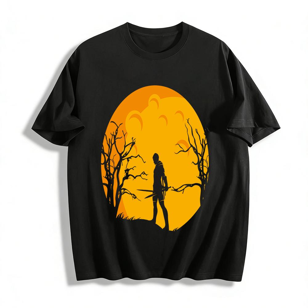 Dark Wasteland Sword Warrior Silhouette Printed T-Shirt Pure cotton T-shirt XXS