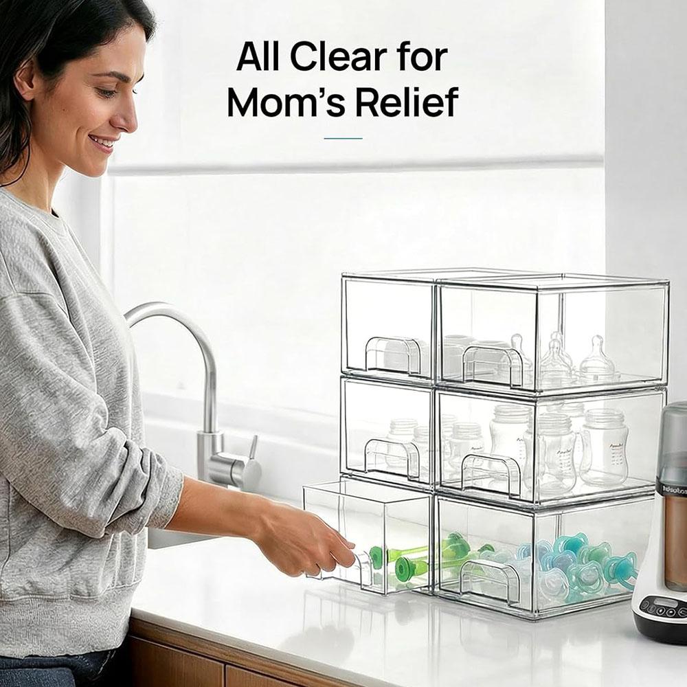 Small Clear Stackable Storage Drawers,Acrylic Bathroom Makeup Organizer,Plastic Storage Bins For Vanity,Undersink,Kitchen,Pantry
