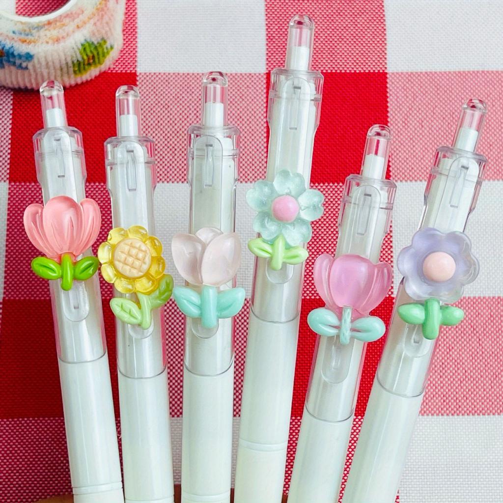 1pc Cute Flower Gel Pens Fast Drying ST Study Pens for Students Kawaii Pens High Quality Exam Writing Supplies Floral Style ST Tip Neutral Pen, Limite