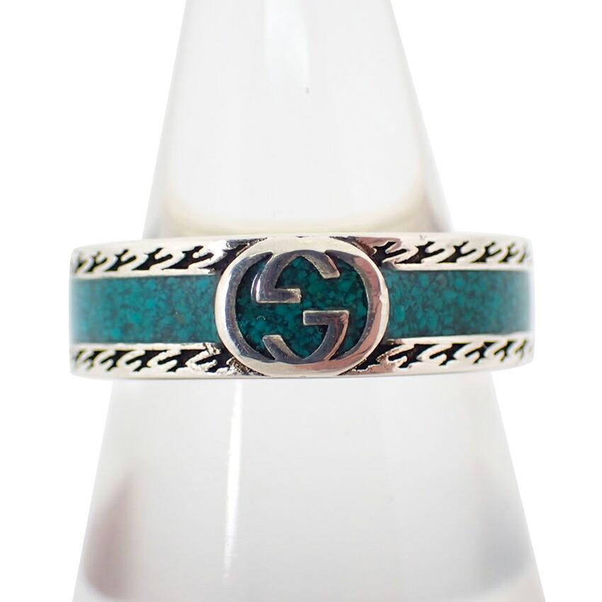 

Pre-owned GUCCI 925 Interlocking G Turquoise Enamel Ring, Size 14, j51-4