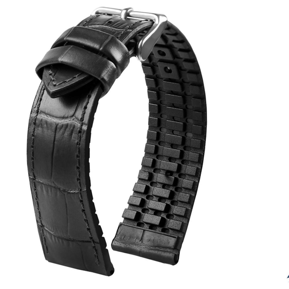 For IWC/Amani/seiko19mm 20mm 22mm Black Brown Genuine Leather Rubber Watch Strap Men Waterproof Silicone Cowhide Band Bracele