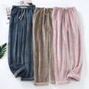 Pantalones de pijama térmicos con bolsillos de vellón para mujer Pantalones de pijama casuales cálidos para el hogar