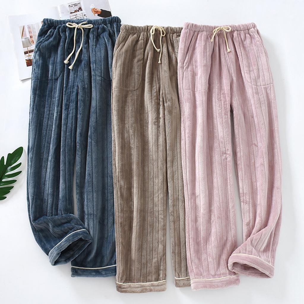 Pantalones de pijama térmicos con bolsillos de vellón para mujer Pantalones de pijama casuales cálidos para el hogar