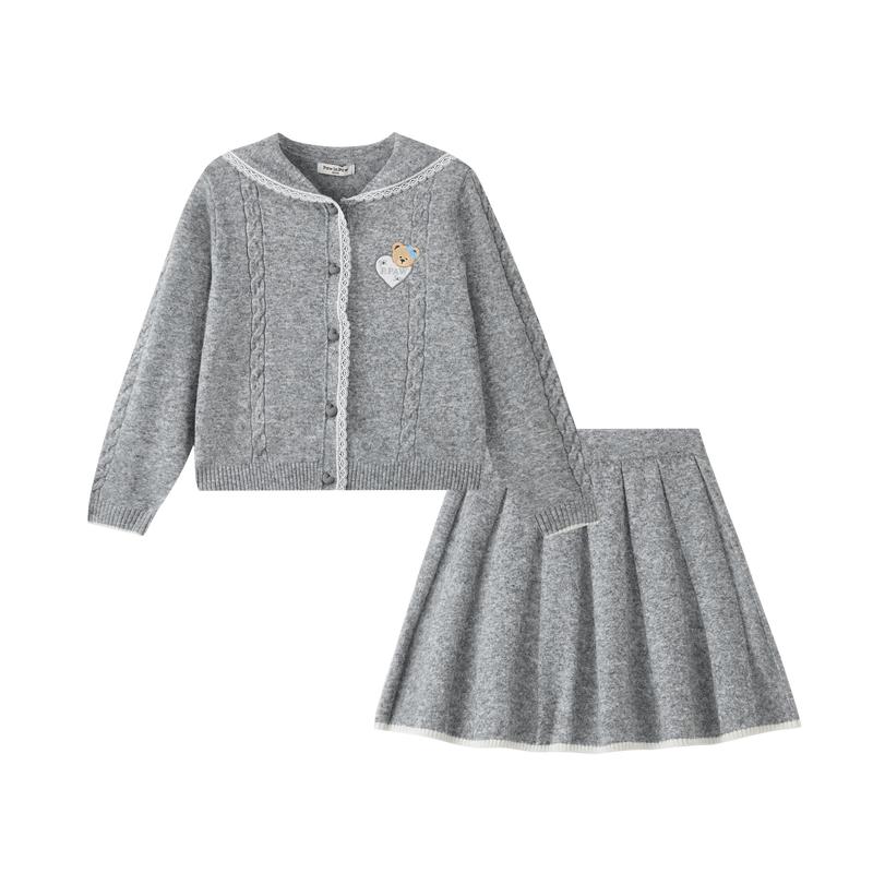 PawinPaw Girls' Cartoon Bear Cardigan & Skirt Set