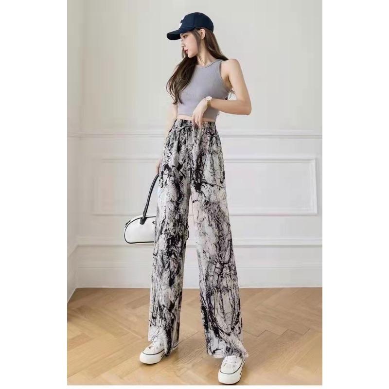 Women's Fashion Casual Colour Block Print High Waist Trousers Pants & Capris
