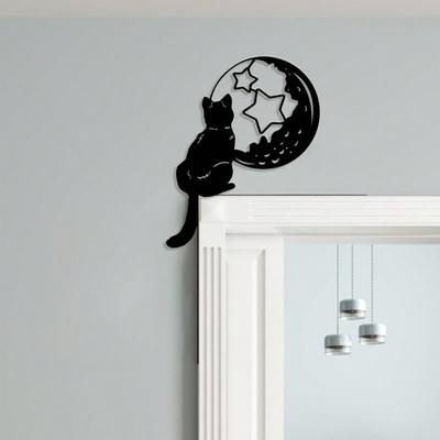 Art Mural Métallique Chat Noir Cache-Porte Décoration d'Halloween Ornement Coin Chat Porte-Bonheur