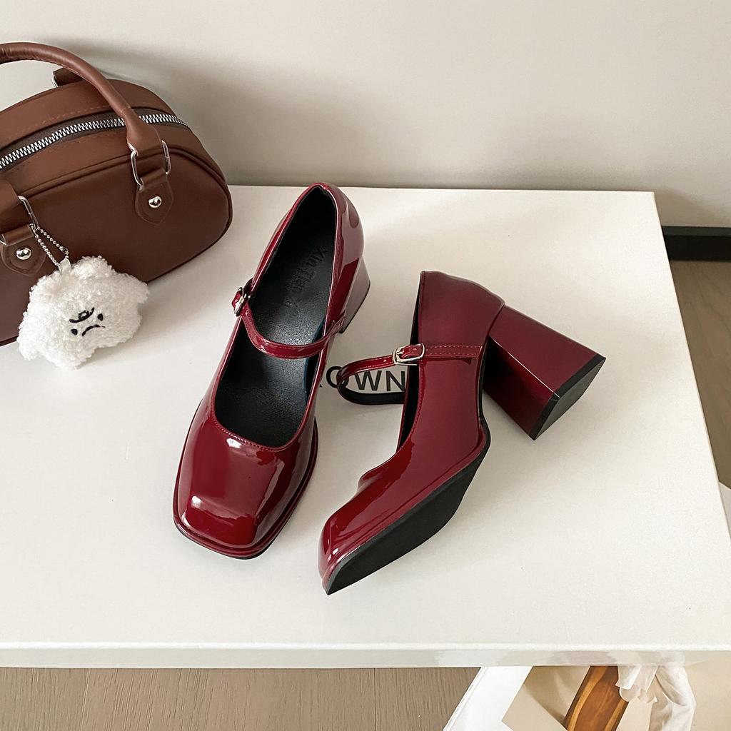 Woman's Mary Janes Shoes Spring New Vintage Square Toe Buckle Strap Solid Elegant Chunky Heels Fashion Versatile Casual Pumps