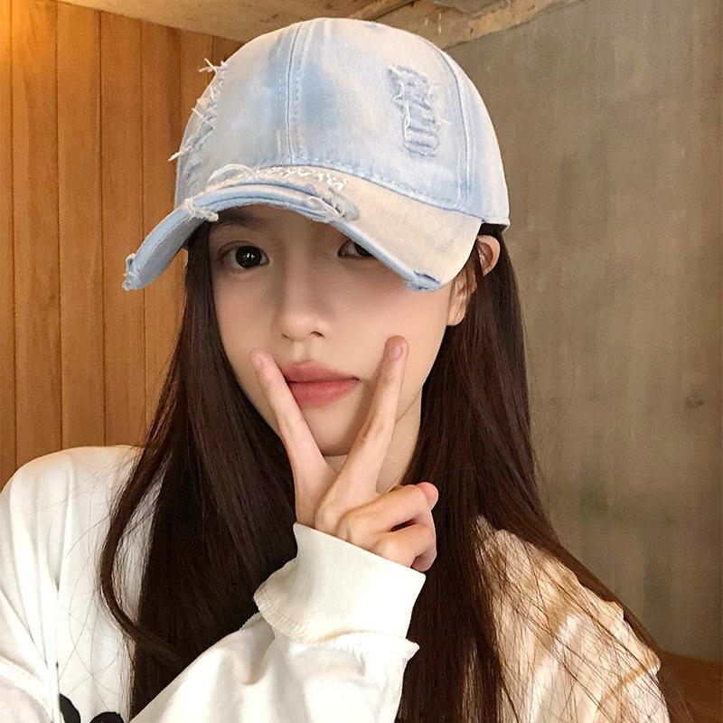 Baseball Denim Washed Cap With Wide Brim For Gift For Teens Protections Sun
