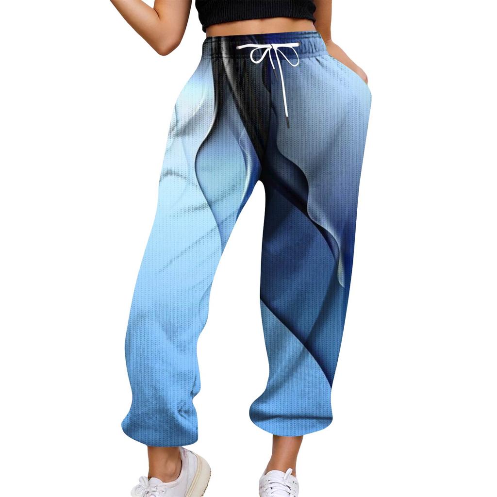 Fritidsbukser for kvinner Høyt midjebelte joggebukser med lommer