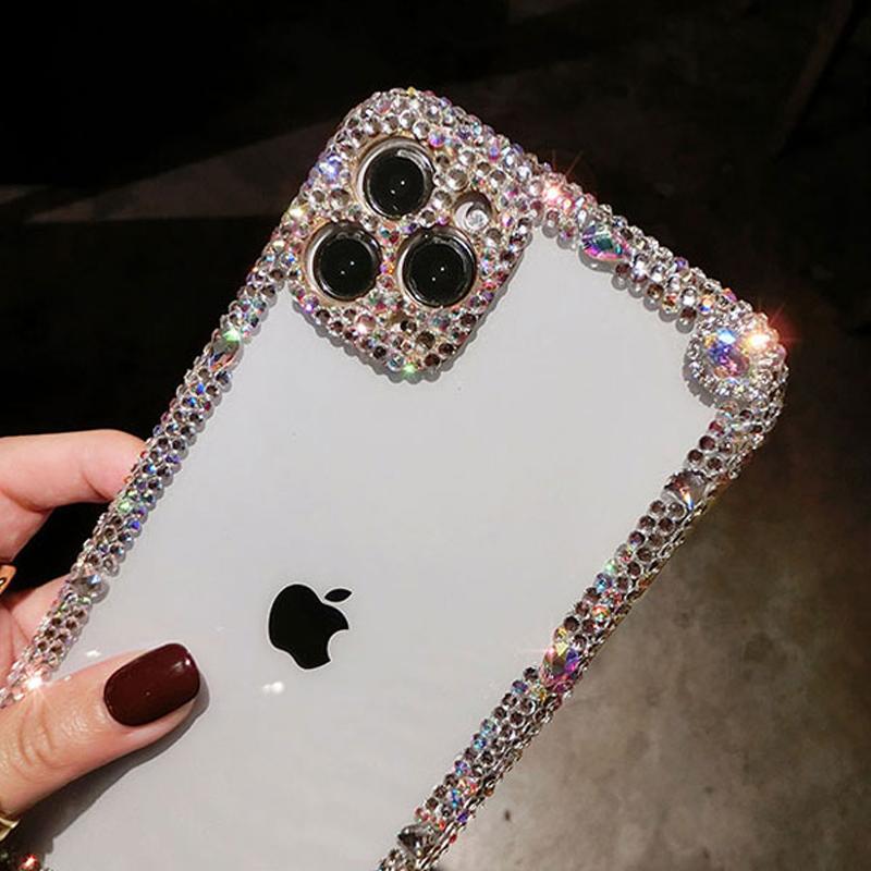 For iPhone15 14 13 12 11 Pro Max X XR XS Transparent All Inclusive Drop Resistant Soft Silicone Protective  Diamonds Phone Case Goddess Luxury Flash