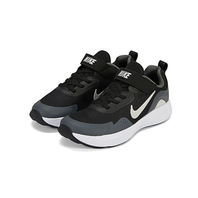 Nike Wearallday Round Toe Lace-Up Durable Breathable Low-Top Kids Running Shoes Kids Running Shoes Black White Gray CJ3817-011