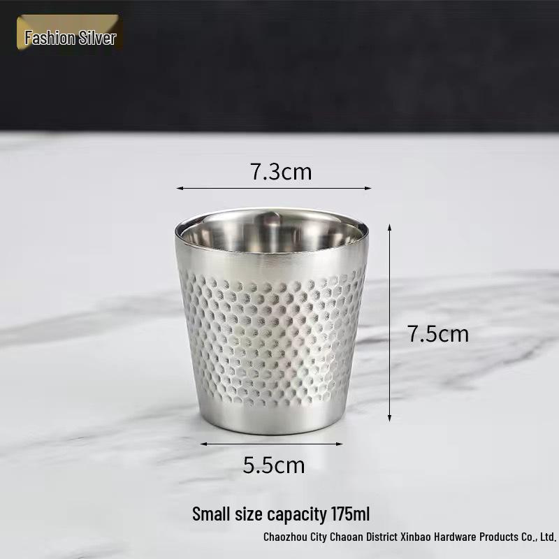 Golden Diamond Honeycomb 304 Stainless Steel Double-Layer Cup - Hammered Design, Anti-Scald. Perfect for Juice, Beer, and Tea.