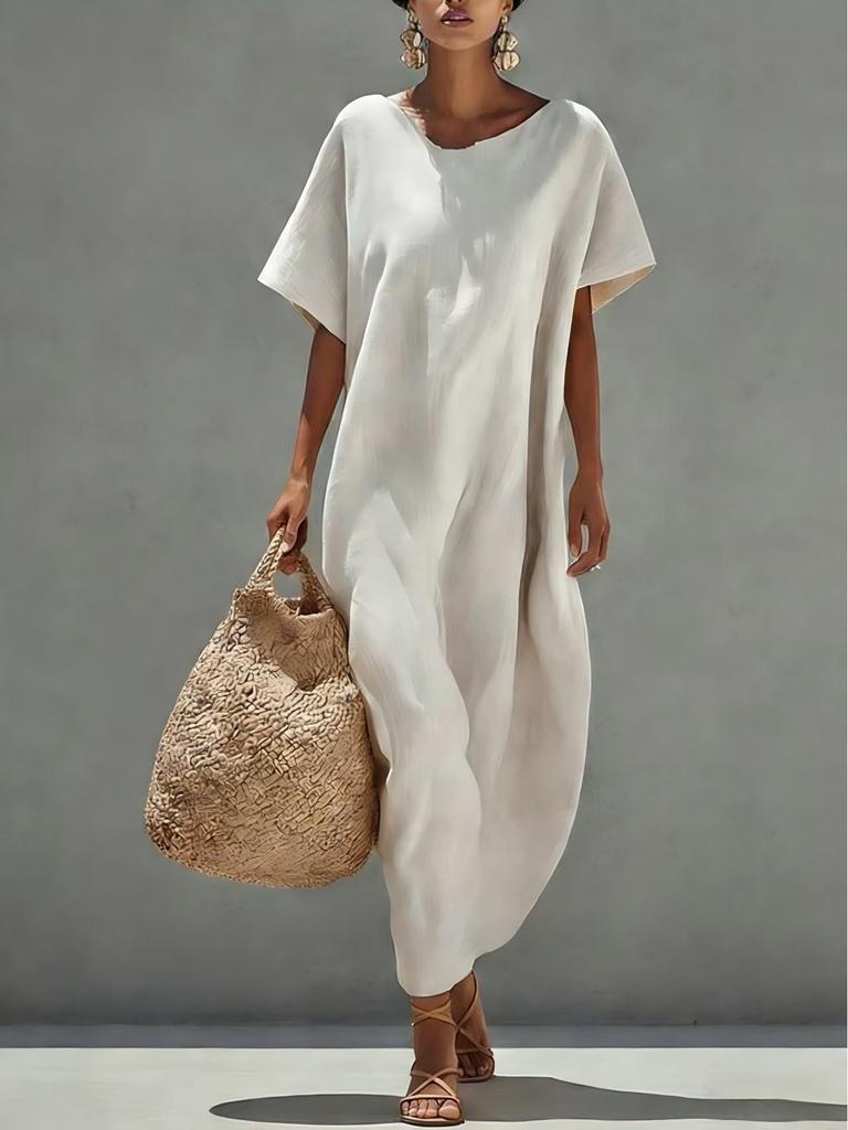 Women's Spring/Summer Casual Solid Color Short Sleeve Dress