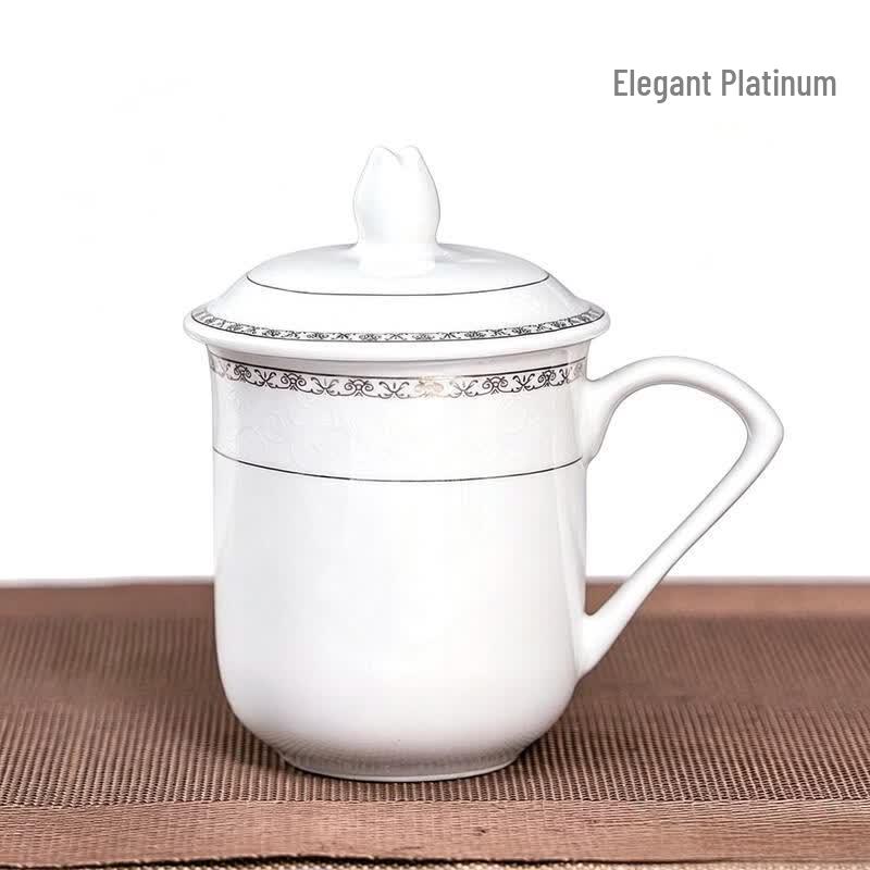 ETUB Elegant Platinum Bone China Mug with Lid