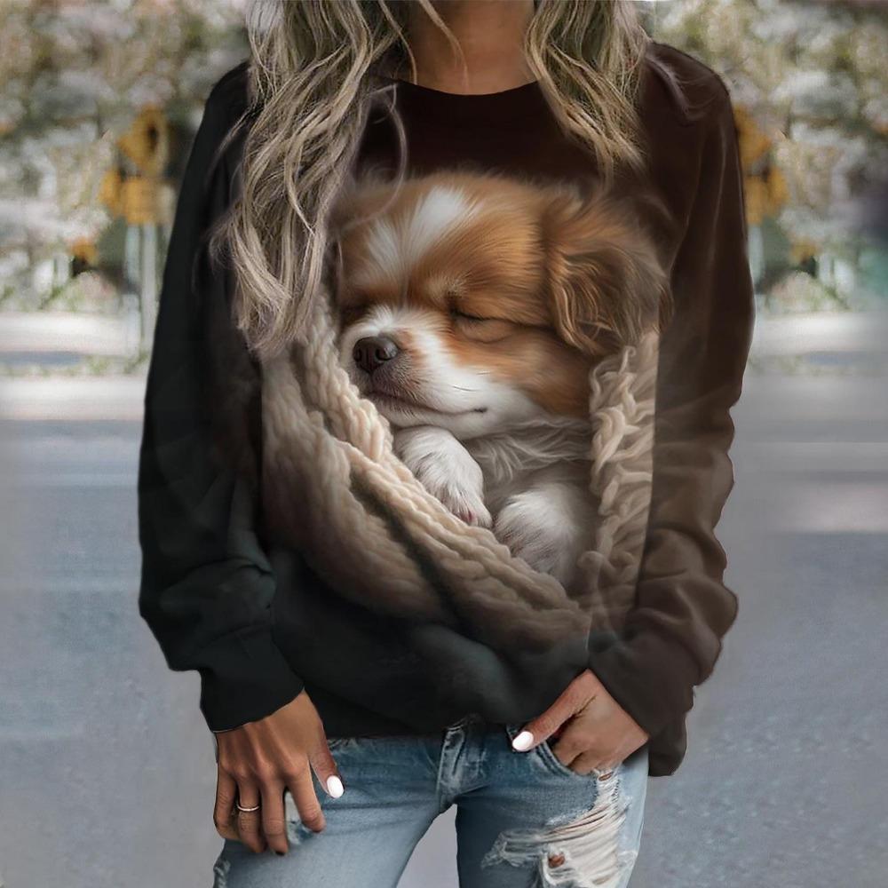 Süßes Tier Katze Hund Rundhals-Sweatshirt 3D-Druck Damen Y2k Streetwear Herbstmode Sweatshirts Pullover Damenbekleidung