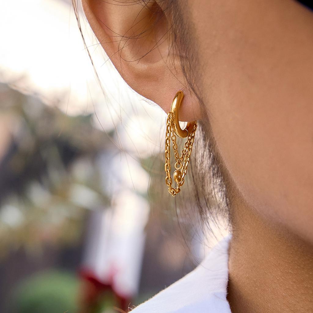 Yori Delicate Cubic Zirconia Geometric Hoop Earrings 18K Gold PVD Plated Popular Daily Classy Waterproof Jewelry Accessory