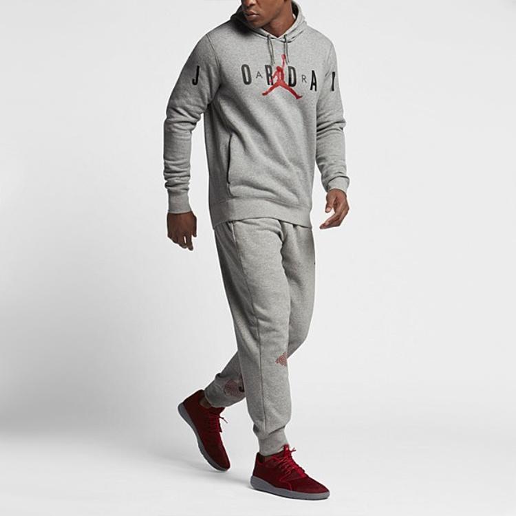 Air Jordan Knit Logo Fleece Lined Hooded Pullover Hoodie Asia Sizing 'Grey' Men's 834372-063