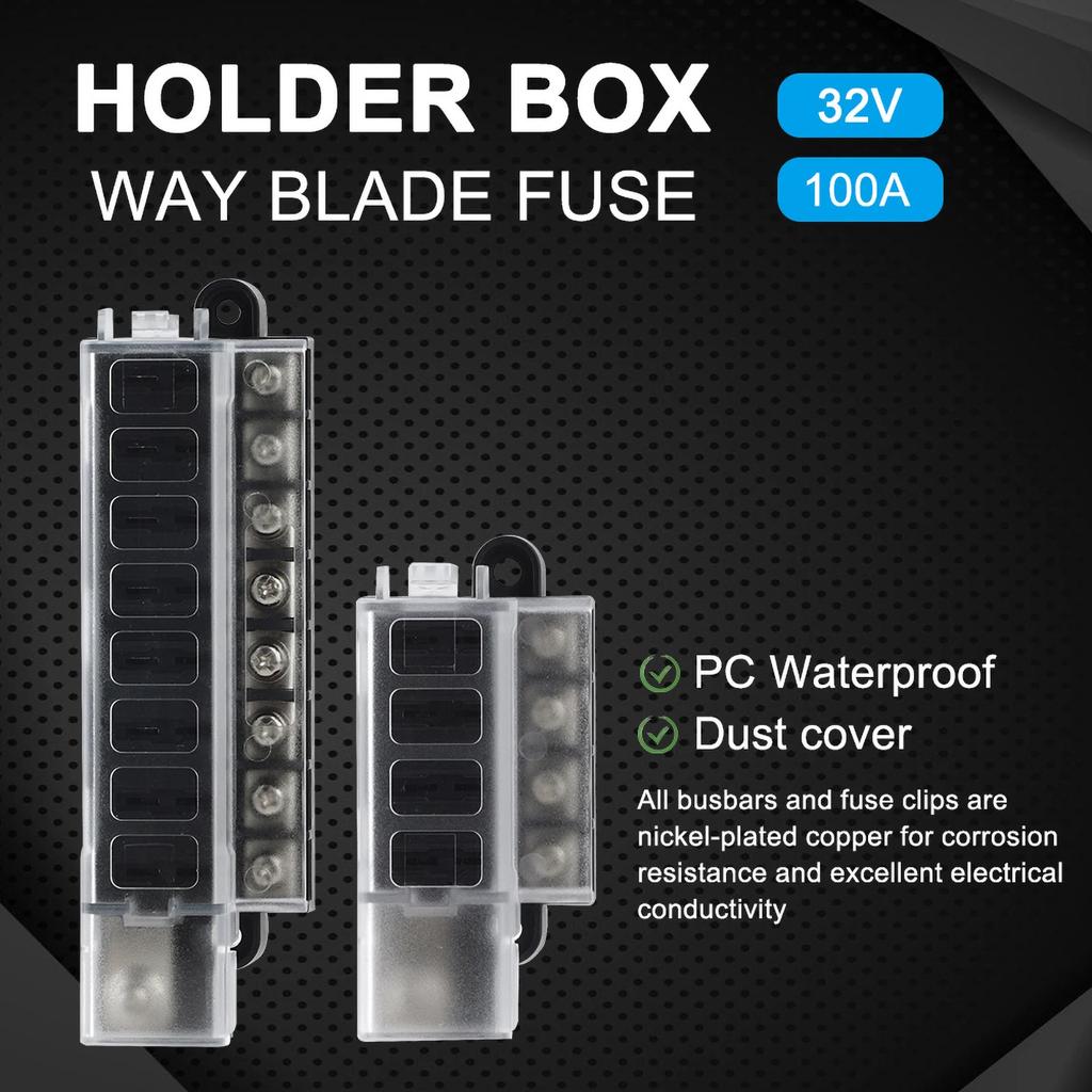 4/8 Way Circuit Fuse Box for Car & Truck - 12V/24V with ATO Blade Fuses and Circuit Breaker - Car Fuse Accessory wholesale New