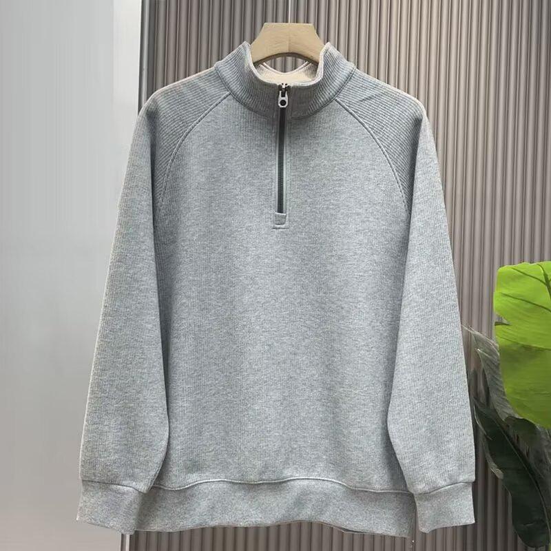 Men's Trendy Stand Collar Half-Zip Sweatshirt, Loose-Fit Pullover for Spring, Autumn, and Winter 2024.