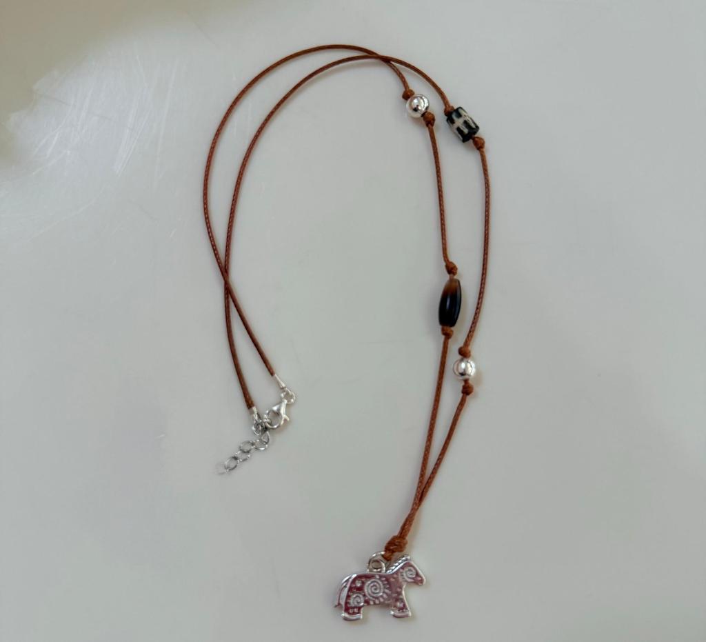 S925 Silver Grassland Totem Horse Pendant Necklace - Casual & Versatile Sweater Chain