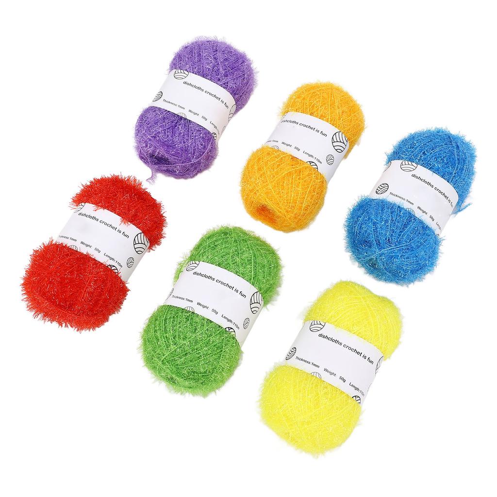 6 Pcs Shiny Yarn Multi Color Soft Cotton Glitter Sparkle Yarn with Stainless Steel Crochet Hook for Knitting Crafting