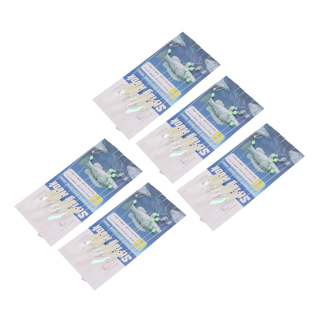 5 Set Luminous Feather Fishing Lure Bait Rigs Fish Skin Glow Fishing Lure Carbon Steel Lure String Hooks with 5 Hooks 3