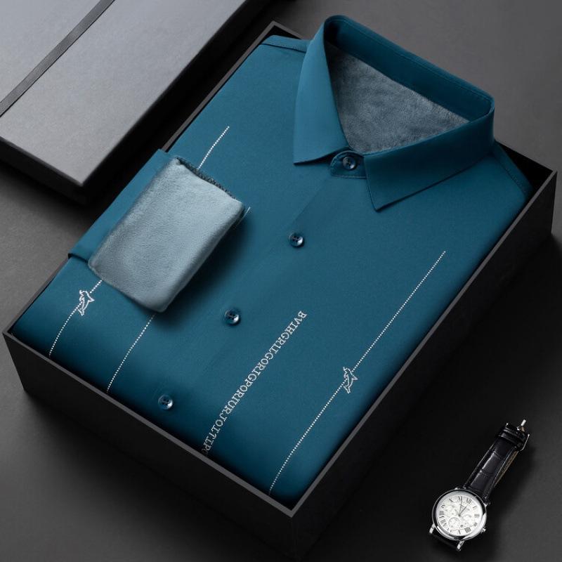 Рубашка с принтом Мужская универсальная бархатная утолщенная рубашка с длинными рукавами — фото 4