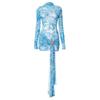 European Women's Summer Mesh Starfish Print Slim Dress with Sashes