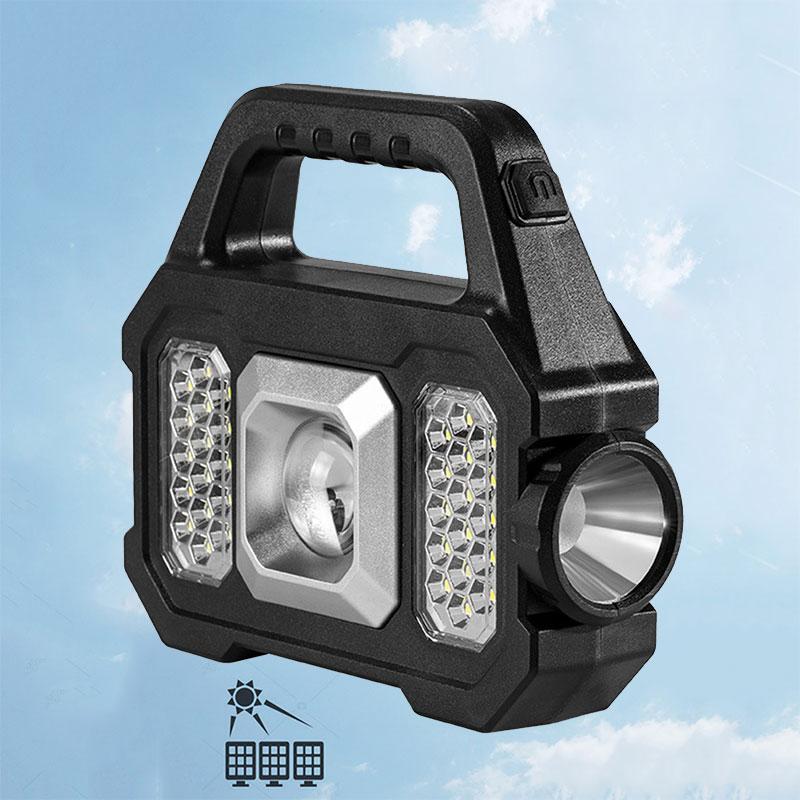 

Супер яркий солнечный светодиодный фонарик для кемпинга с рабочими огнями COB, перезаряжаемый через USB, ручной, 6 режимов, работающий на солнечной энергии серебряный