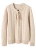 Women's Autumn/Winter 2026 Cashmere Cable Knit Lace-Up Sweater - Round Neck, Loose Fit, Slimming, Gentle Style.