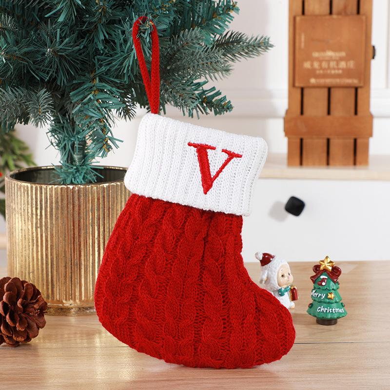Christmas Socks Knitting Red Snowflake Alphabet Letters Christmas Decoration For Home Tree Ornament Gift Navidad Natal Decoration