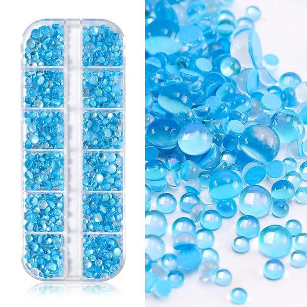 3D Aurora Bubble Nail Beads, Crystal Mermaid Bubble Beads for Nails, Flatback Crystal Nail Rhinestones Set ,Colored Half Round Beads Rhinestones