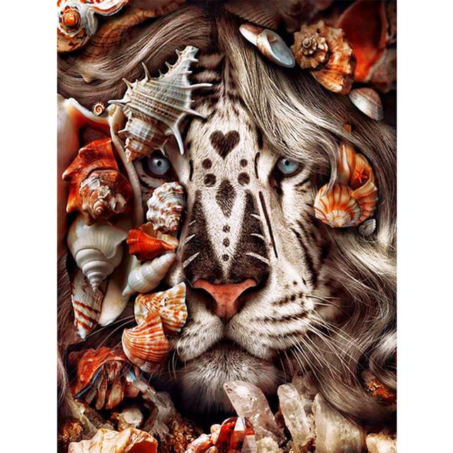 Full Round Diamond Painting Tiger Lion Face And Flower Picture Of Rhinestones Diamond Embroidery Decor For Home