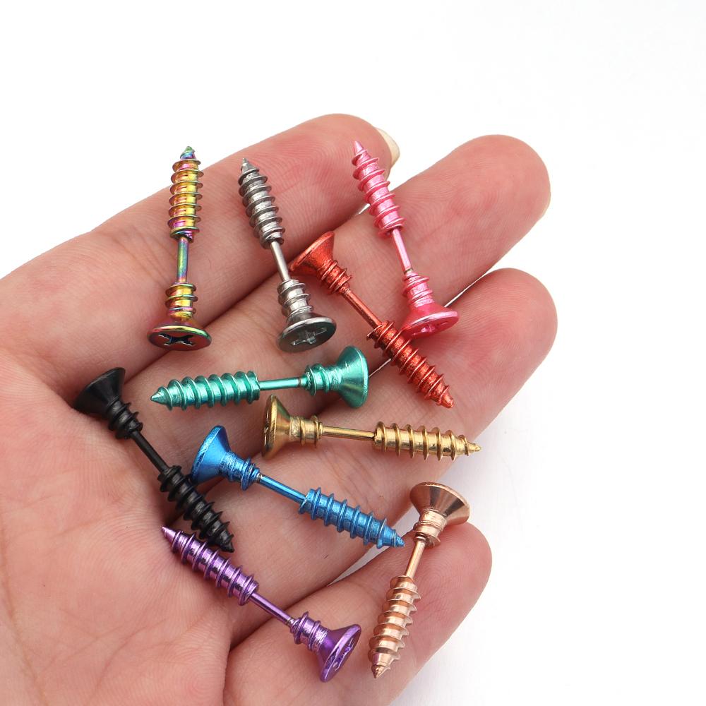 1 Pair Unisex Women Men Earrings Stainless Steel Piercing Nail Screw Stud Earrings Punk Rock Helix Ear Piercings Spiral Jewelry