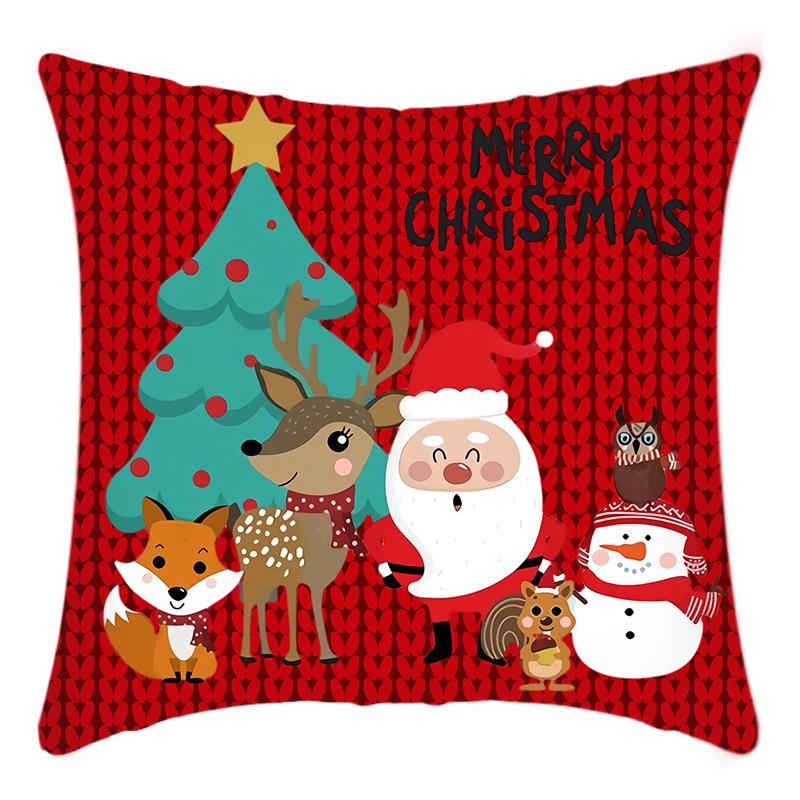 New Christmas Elk Santa Snowman Print Short Plush Pillow Home Sofa Cushion Cover