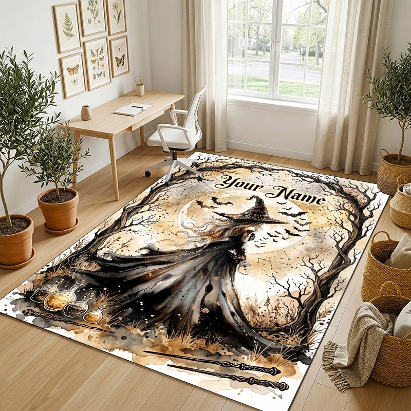 Witchcraft Theme Soft Crystal Velvet Rug Custom Name & Text Print Non Slip Floor Rug for Bedroom Living Room