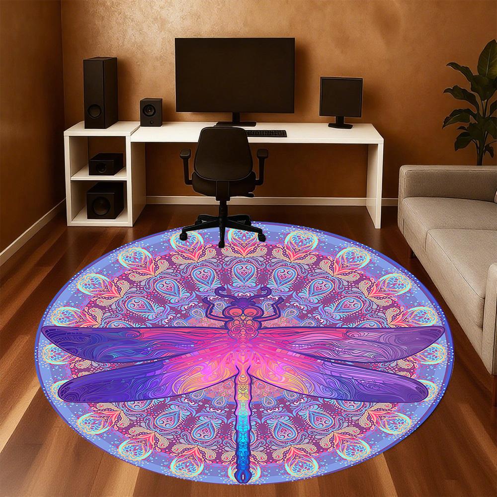 1pc Dragonfly Mandala Round Chair mat Area Rug - Non-Slip, Floor Mat for Office, Bedroom, and Indoor Decor c1118203