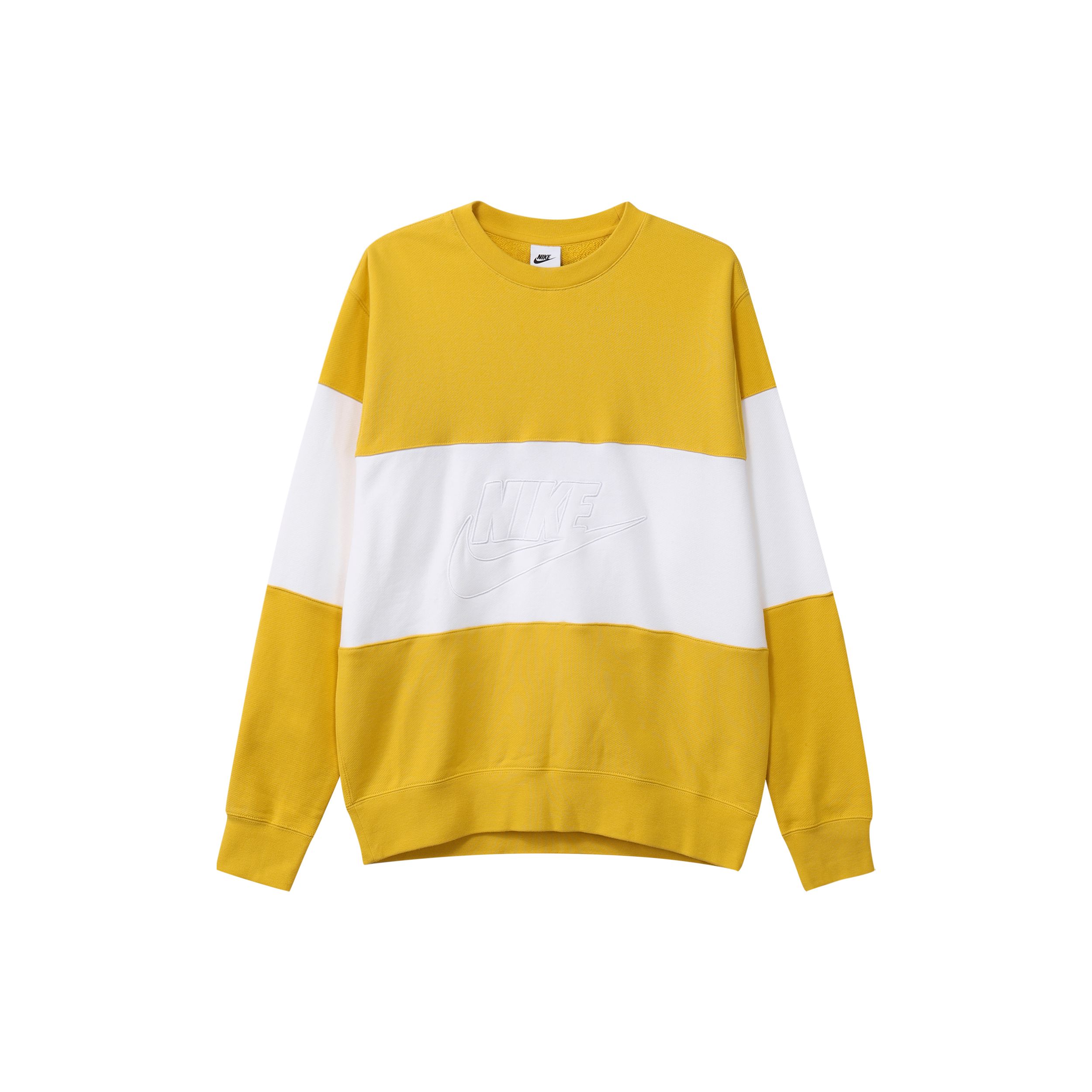 

Nike Logo Print Color Block Повседневная толстовка с круглым вырезом Мужские топы Желтый FB7849-709 XXL