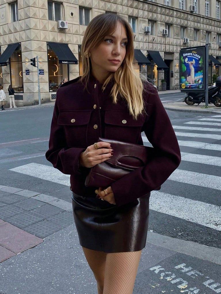 European and American Women's Retro Stand Collar Double-Breasted Short Jacket
