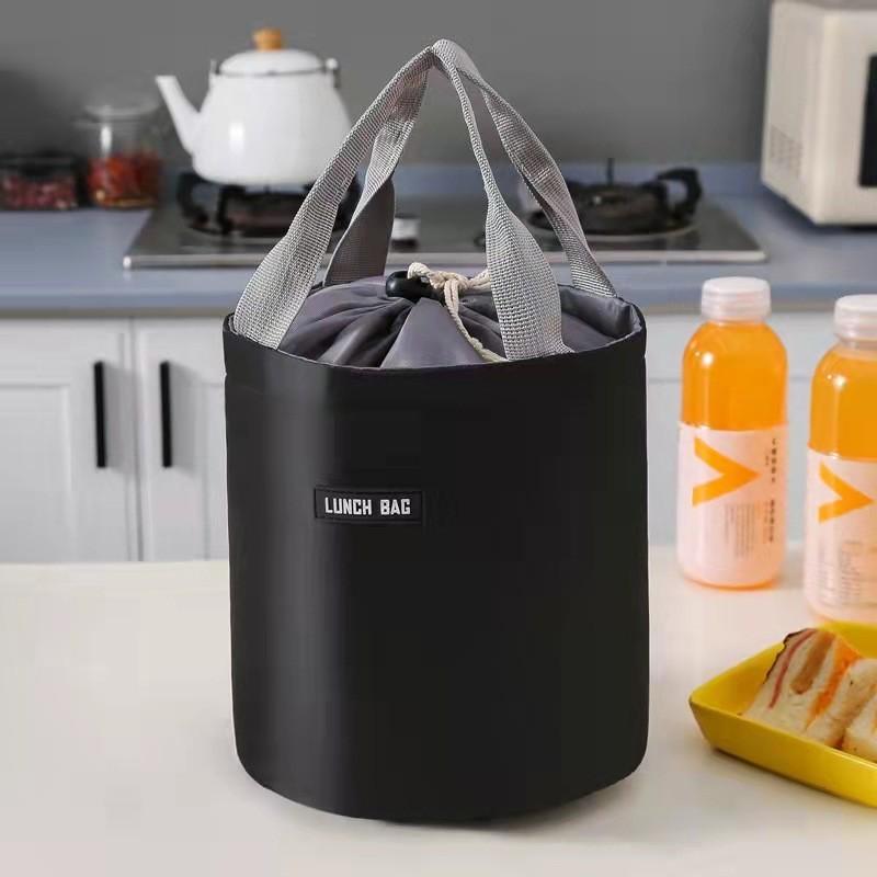 Large Round Insulated Lunch Box Bag Aluminum Foil Hand-held Circular Bento Bag Work Carry-on Insulation Bag Meal Bag