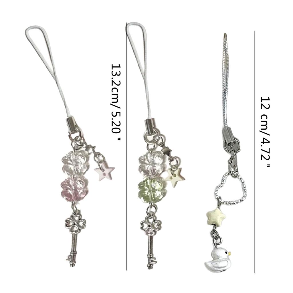 Lucky Key Phone Chain Ornament Sweet Flower Beaded Cellphone Pendant Phone Lanyard Bag Charm for Fashionable Individuals