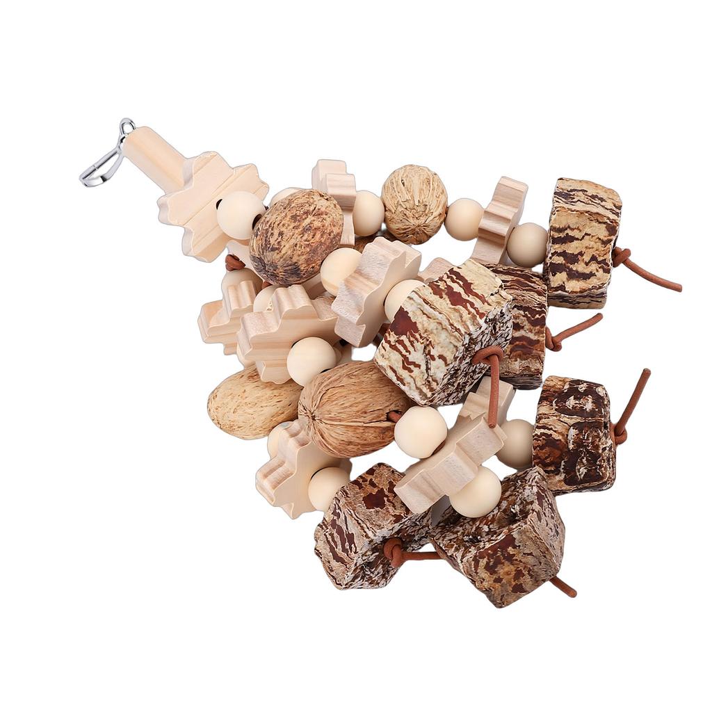 Wooden Parrot Chewing Toy Boredom Relieving Nuts Hanging Bird Foraging Chew Toy for Parrot Cage