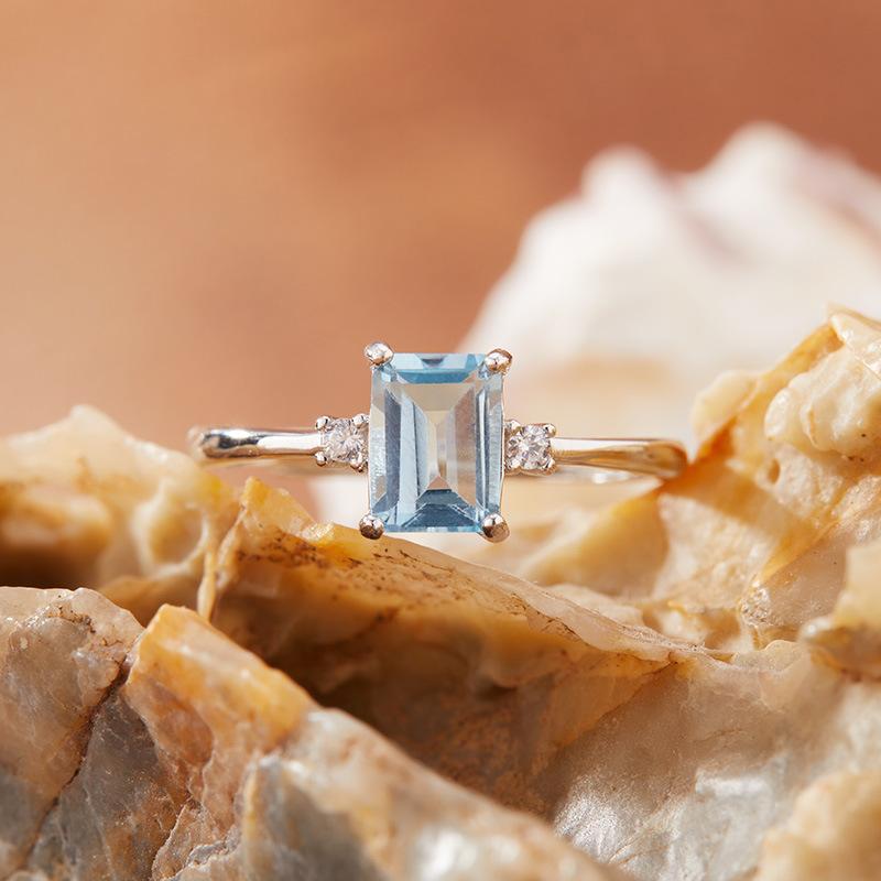 S925 Sterling Silver Natural Color Treasure Ring Female Citrine Amethyst Topa Garnet Sugar Cube Simple