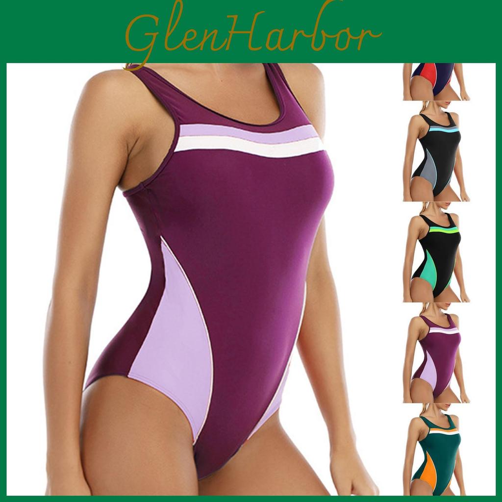 Onepiece Sleeveless Conservative Womens Sexy Backless Color Matching Wetsuit With Breast Pad Swimsuit