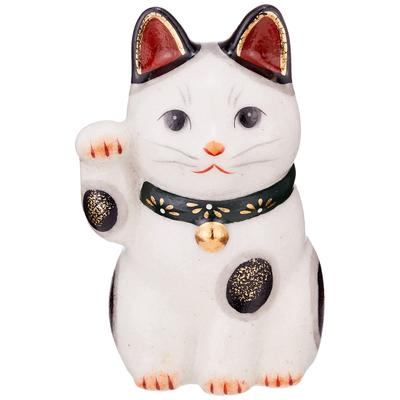 Yakushi Kiln Pottery Chrysanthemum Lucky Cat Right Hand Raised Small Height Approximately 11cm Green Made In Japan 7852
