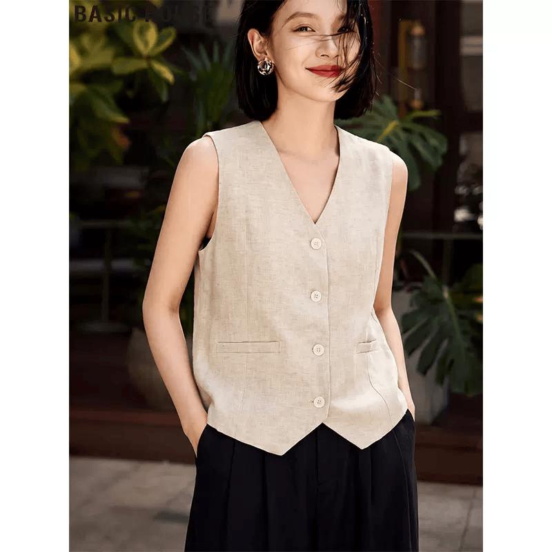 Basic House Women s Tencel Linen Blend Thin Vest XL